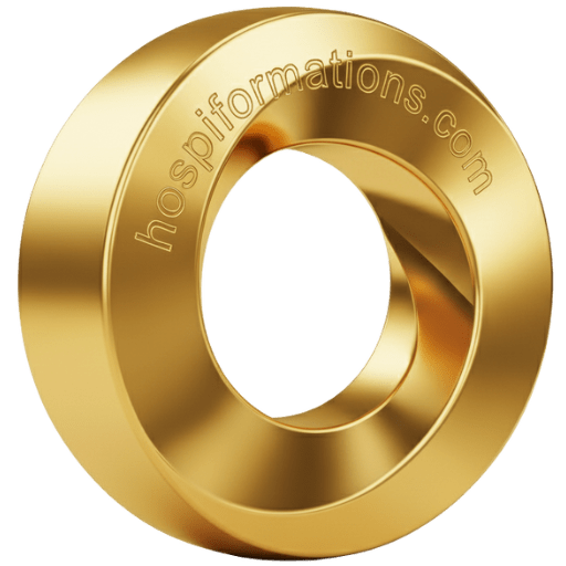 Logo Hospiformations.com - Anneau de Möbius doré. HospiFormations est une plateforme communautaire de formations hospitalières pour les professionnels de santé.