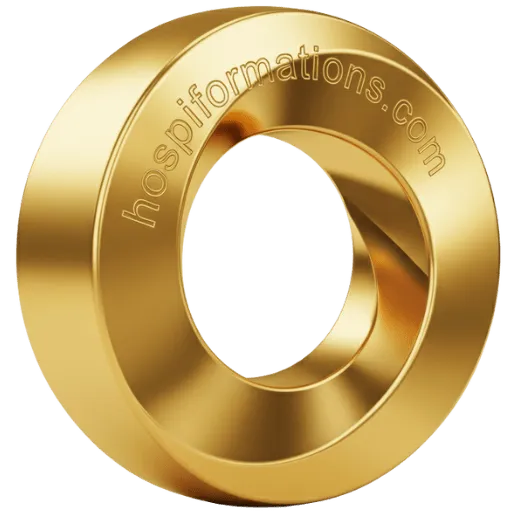 Logo Hospiformations.com - Anneau de Möbius doré. HospiFormations est une plateforme communautaire de formations hospitalières pour les professionnels de santé.