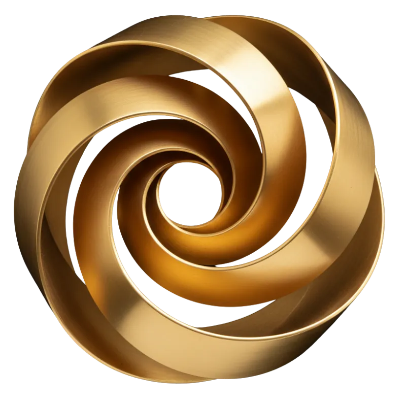 Spirale logarithmique dorée symbolisant le nombre d'or et l'excellence stratégique hospitalière.
