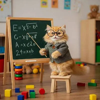 Illustration humoristique d'un chat professeur pour la formation concevoir une formation entre pairs à l'hôpital.